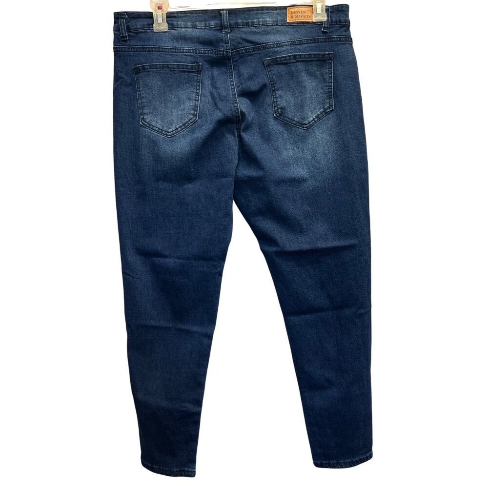 Denim & Rivets Womens Distressed Tapered Leg Jeans 16 Mid Stretch Blue Denim - Picture 2 of 2